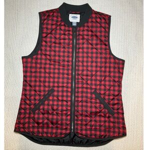 Old Navy Women's Medium Quilted Vest Red Black Buffalo Plaid Cabincore Outdoors